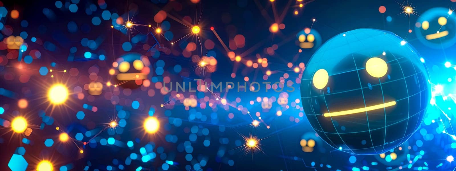 Futuristic Digital Network with Glowing Spheres and Dynamic Connections in Cyber Space by Edophoto