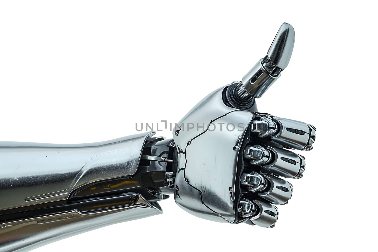 Robot hand with thumb up gesture closeup on white background by z1b