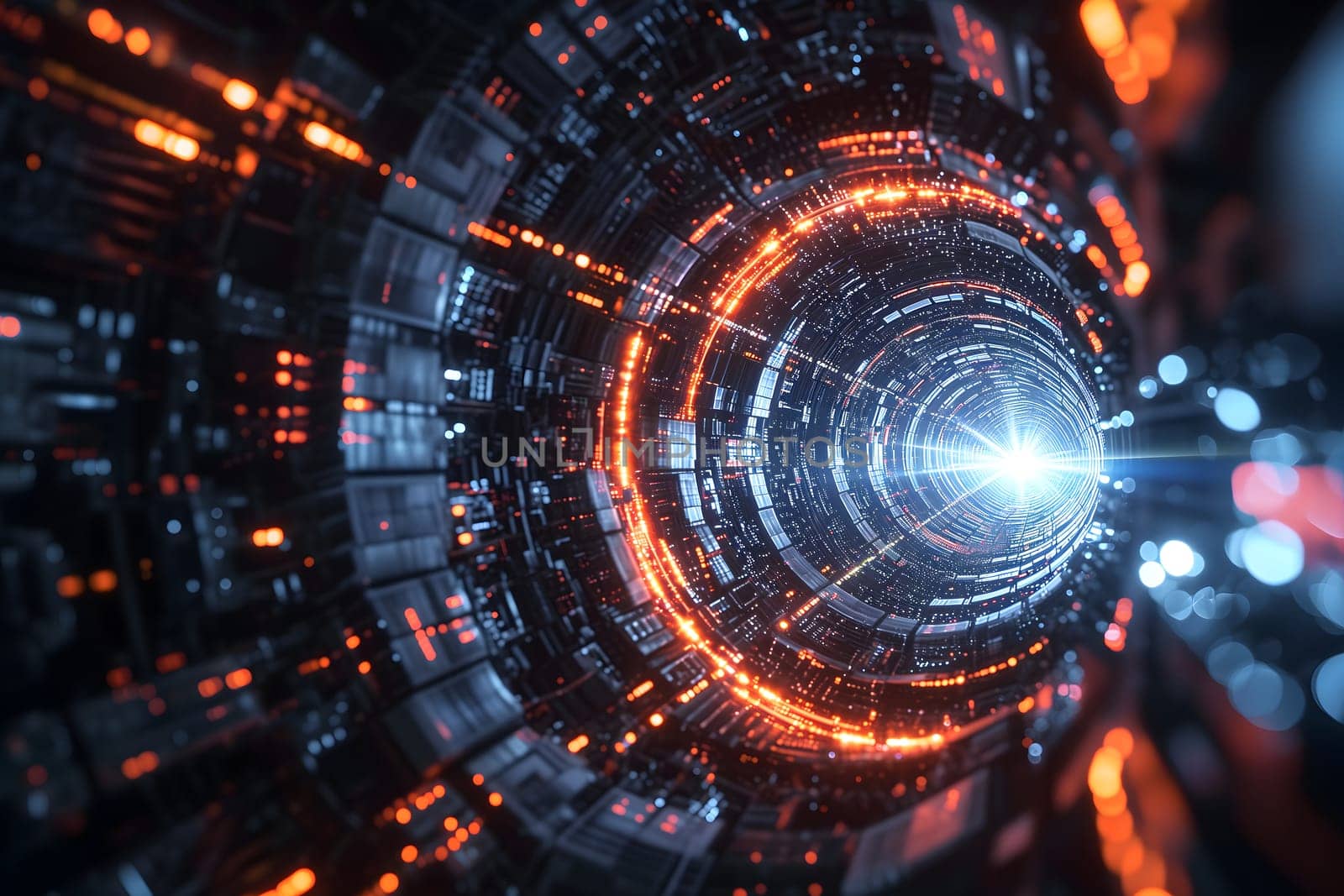 Abstract cyber tunnel with diminishing perspective for technological singularity concept by z1b