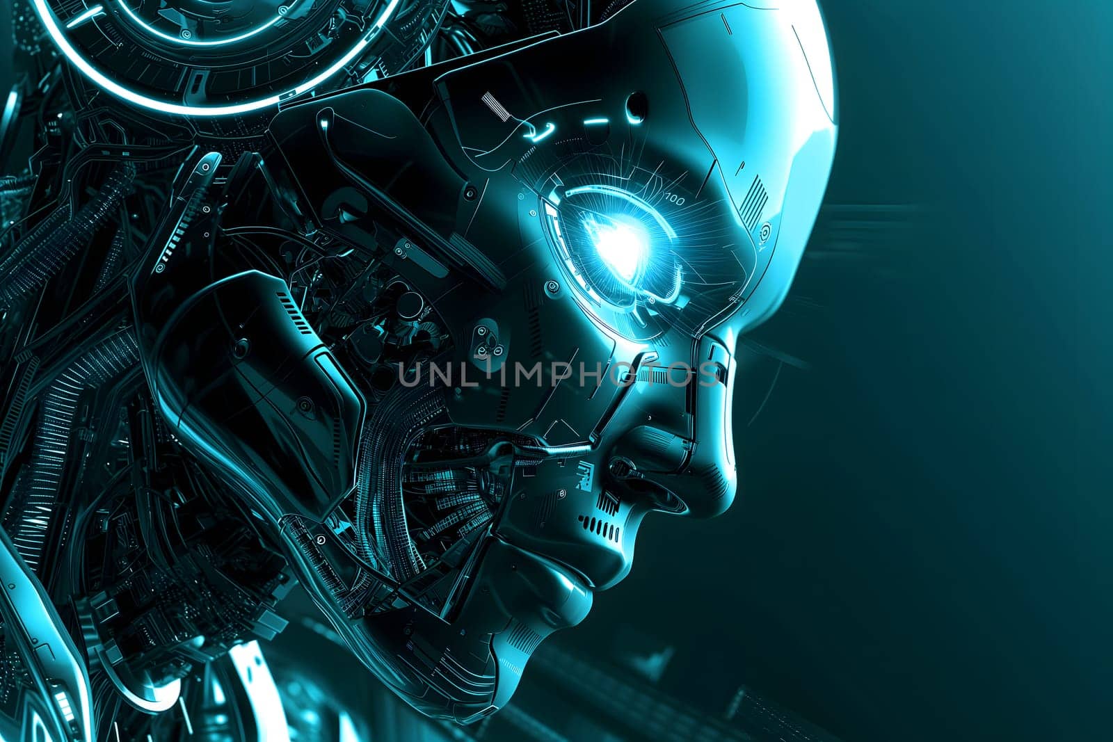 Android head on abstract cybernetic data background by z1b