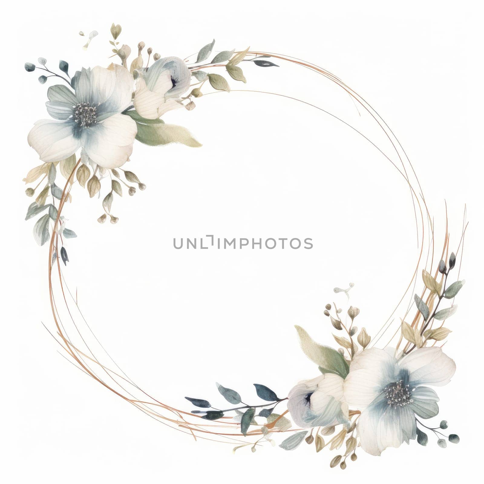 Flowers frame illustration for greeting card and copy space Generative AI by itchaznong