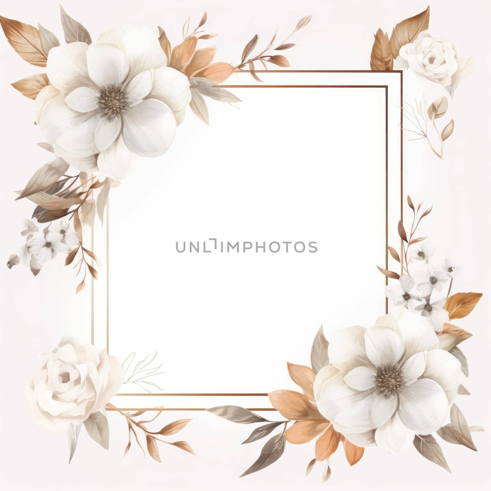 Flowers frame illustration for greeting card and copy space Generative AI by itchaznong