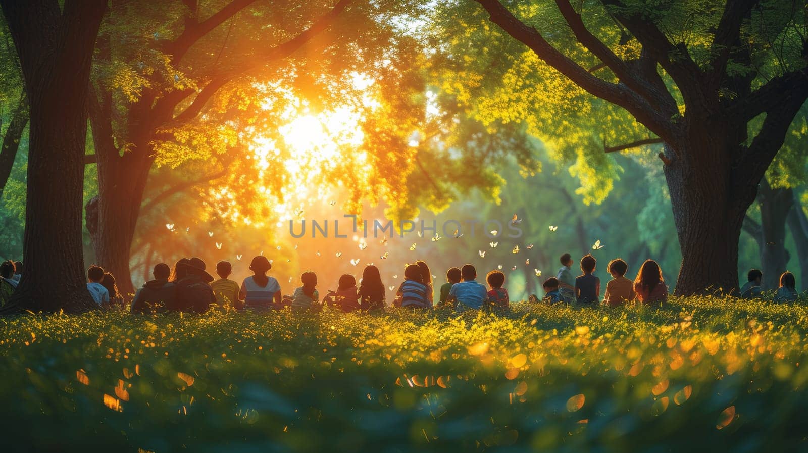 Having fun on grass in a public park with multigenerational people - Diversity concept