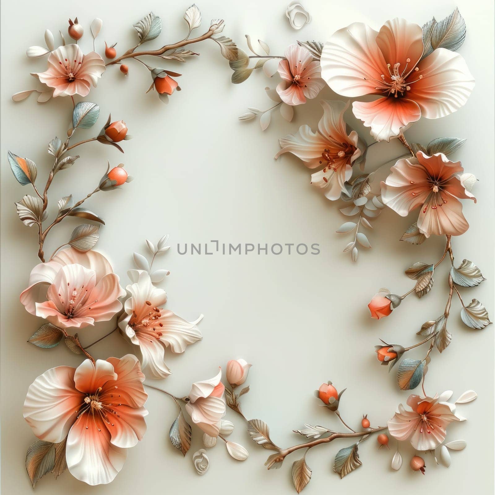 Flowers frame illustration for greeting card and copy space Generative AI by itchaznong