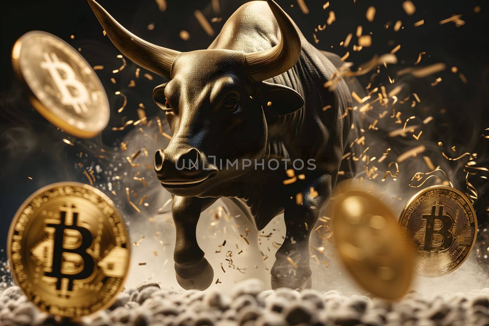 Running bull and bitcoin shiner for crypto bull run concept. by z1b