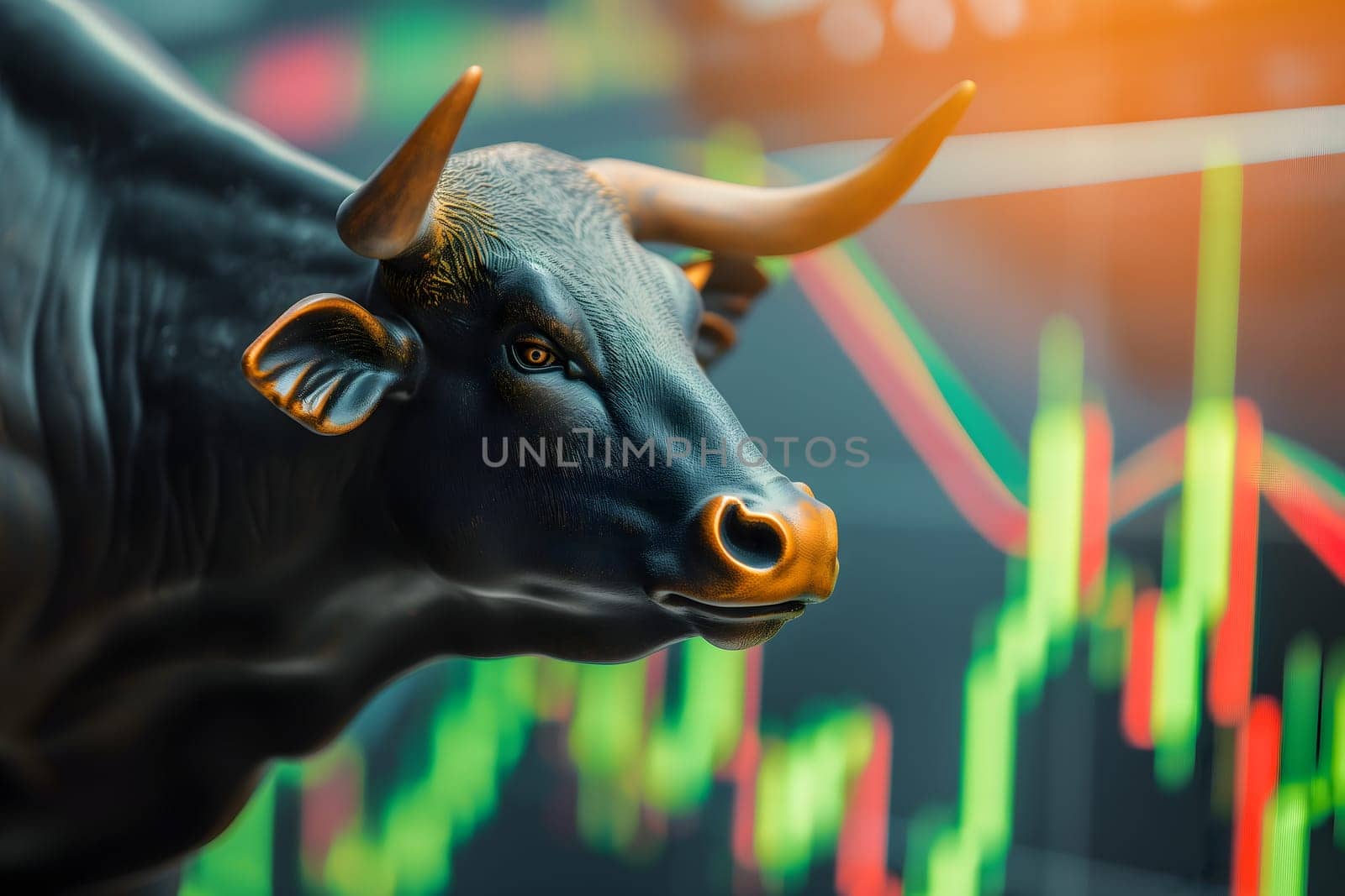 bull with stock market chart in the background by z1b