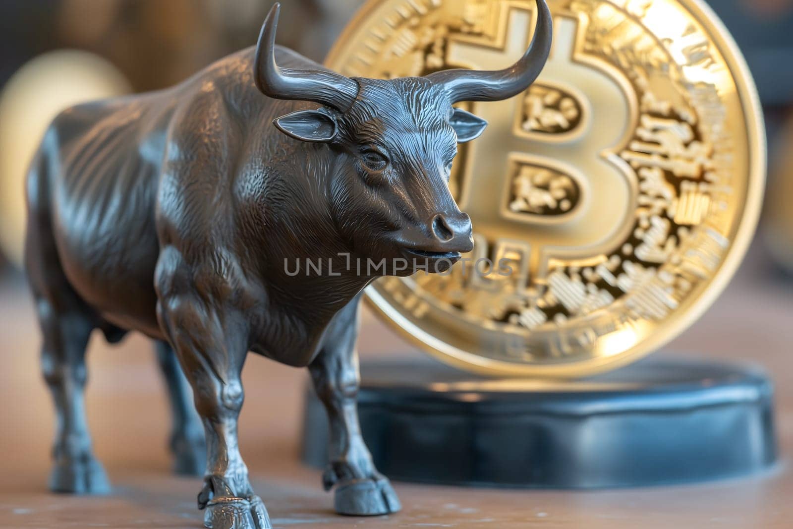 Bull with bitcoin. Bullish trend concept. Neural network generated image. Not based on any actual person or scene.
