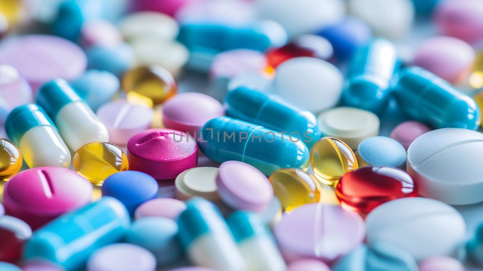 Pile of different medical pills, full-frame background. by z1b