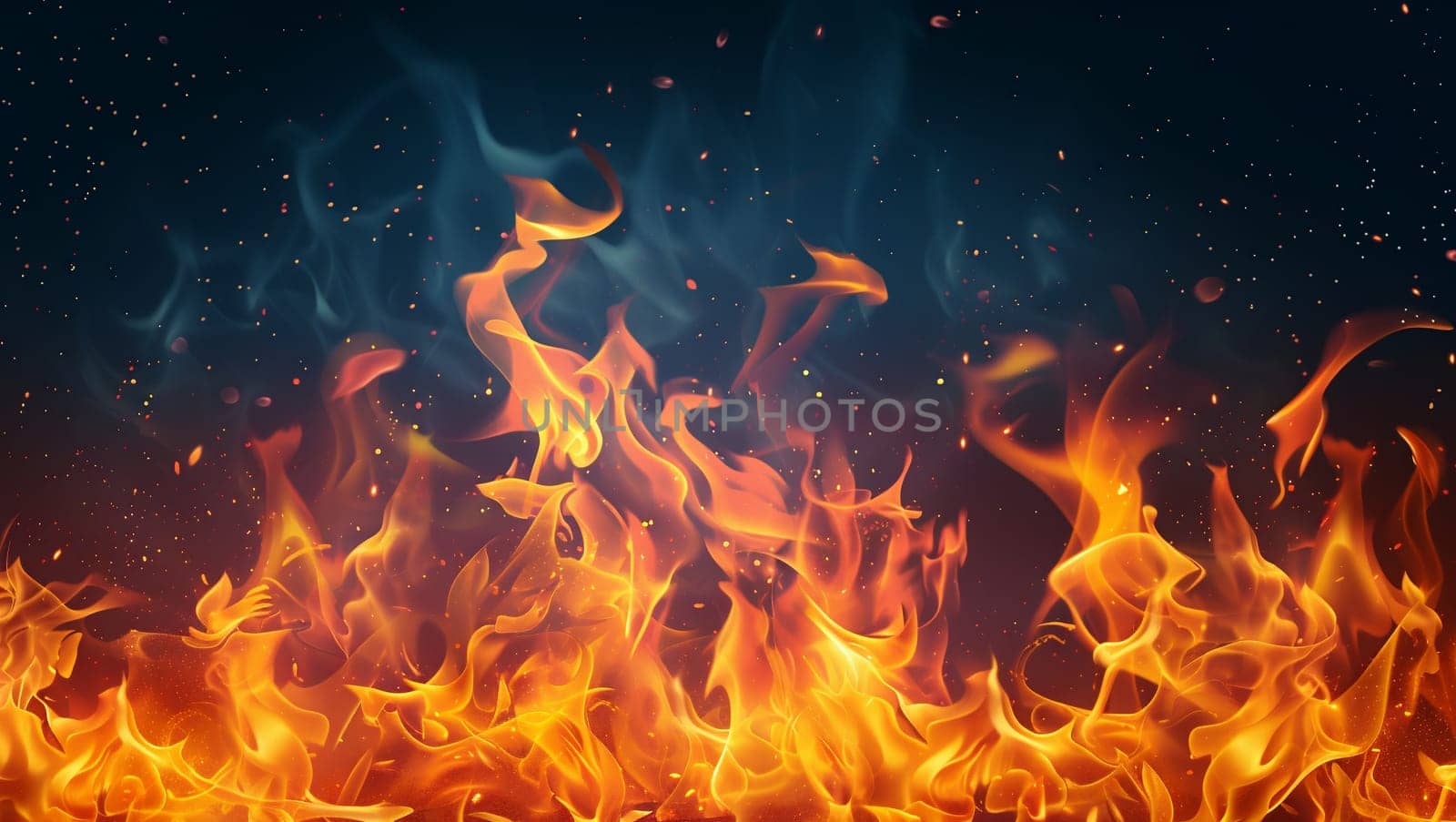 Fire background with flames. Hot image of a blazing fire. High quality photo