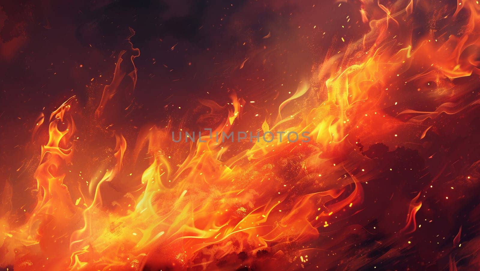 Fire background with flames. Hot image of a blazing fire. by Sneznyj