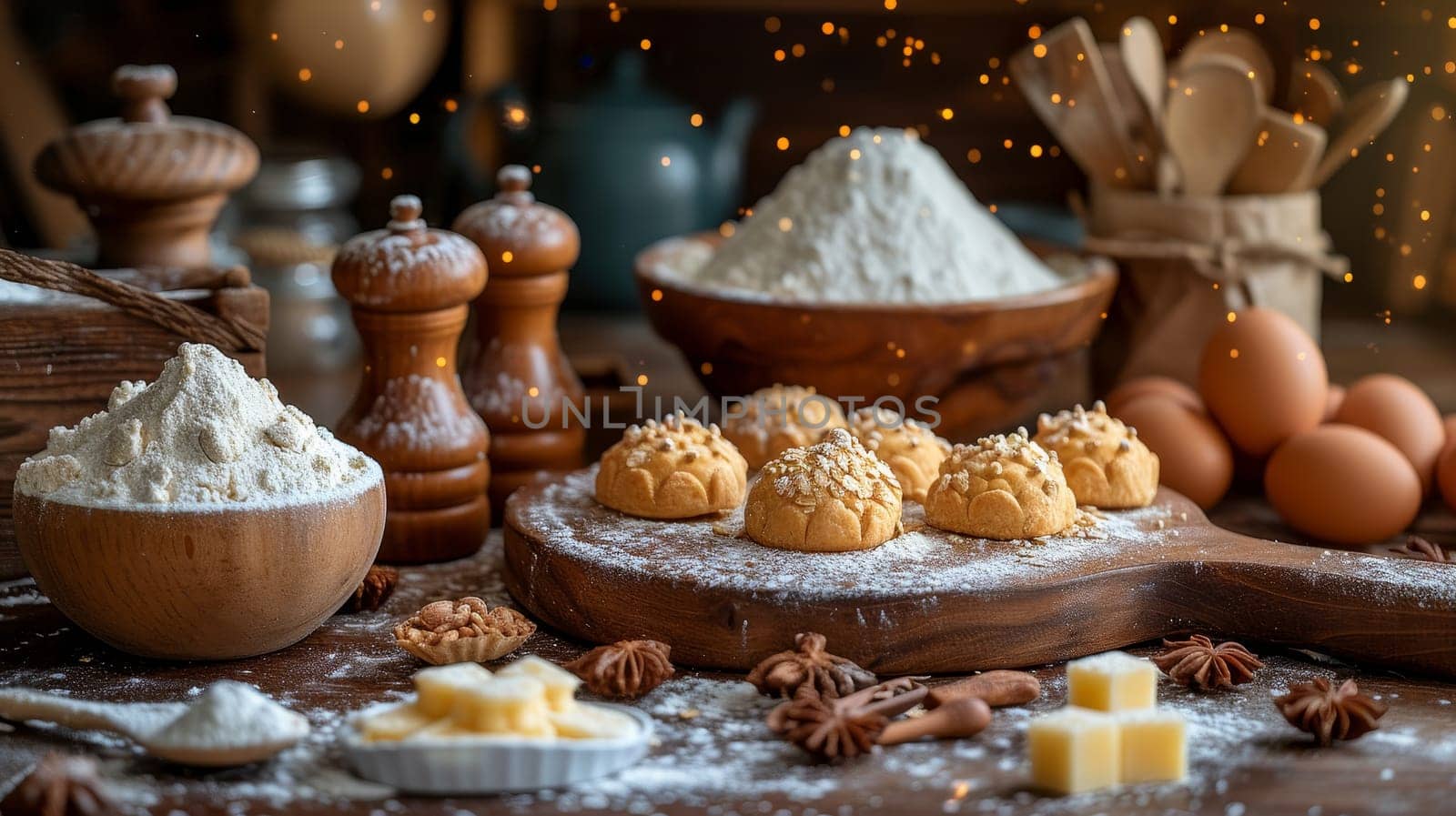 Young family with preschoolers has fun baking pastry together at home, parents have fun with their children baking bakery goods in the kitchen on weekends.