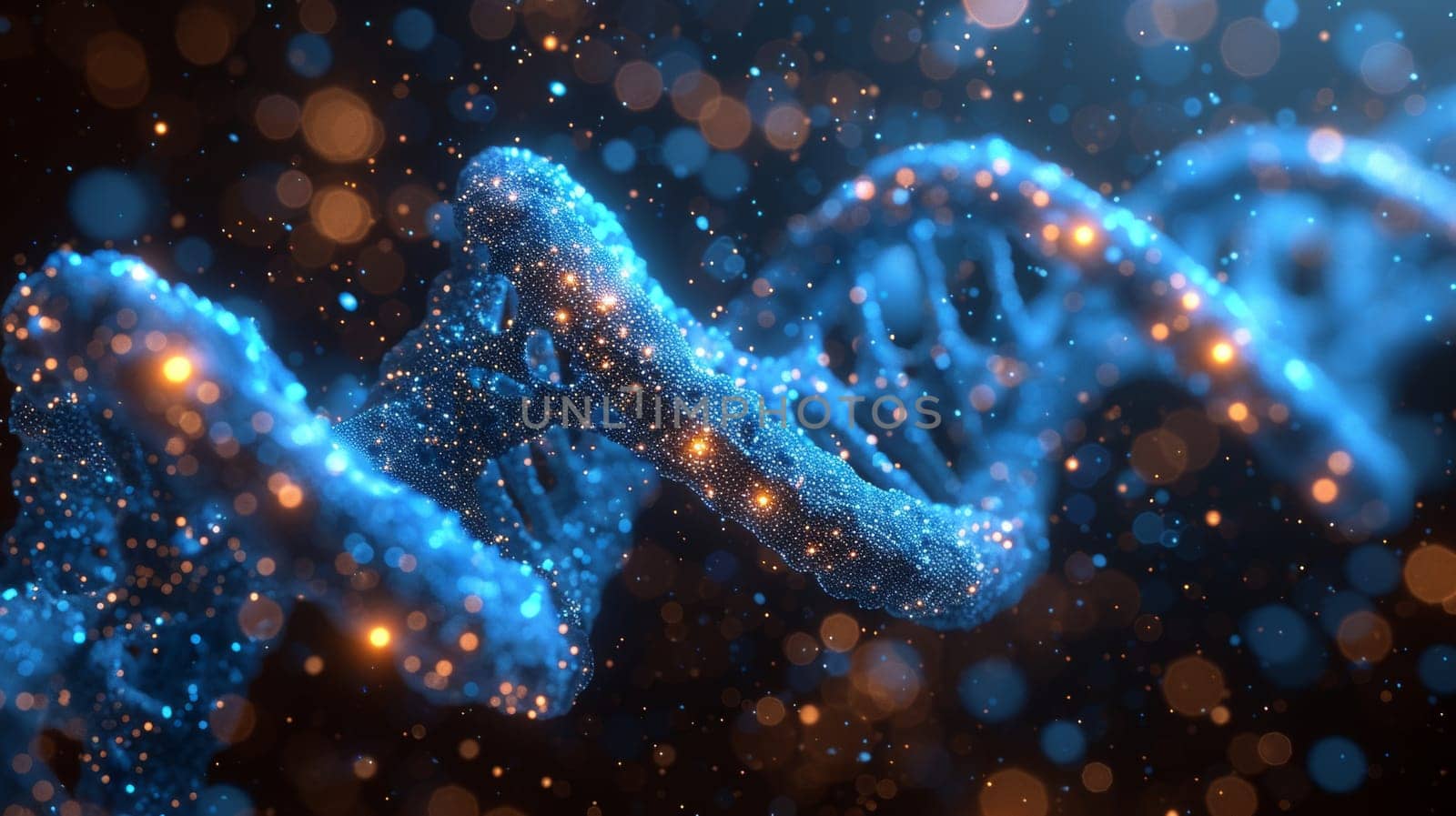 Digital background with dark blue and dark gray hues. Data Communication and Transfer of DNA Biology. Towards a futuristic view of information technology.