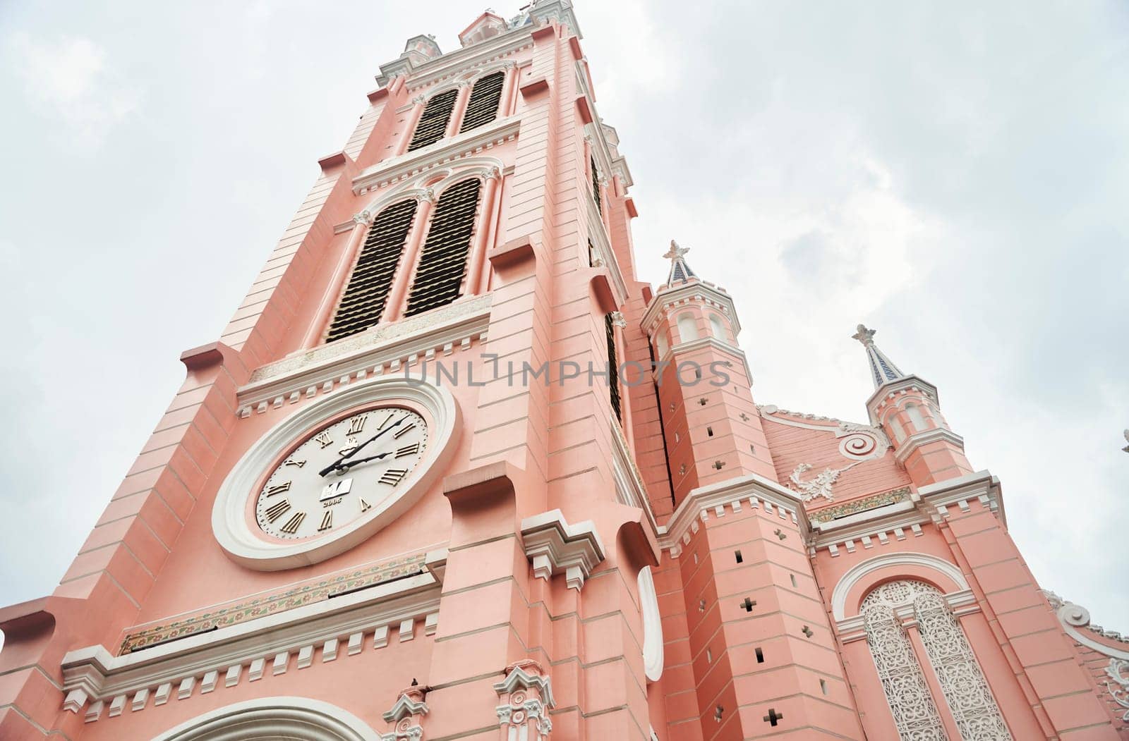 Ho Chi Minh City, Vietnam - 03.07.2023: View of the pink Tan Dinh church. High quality photo