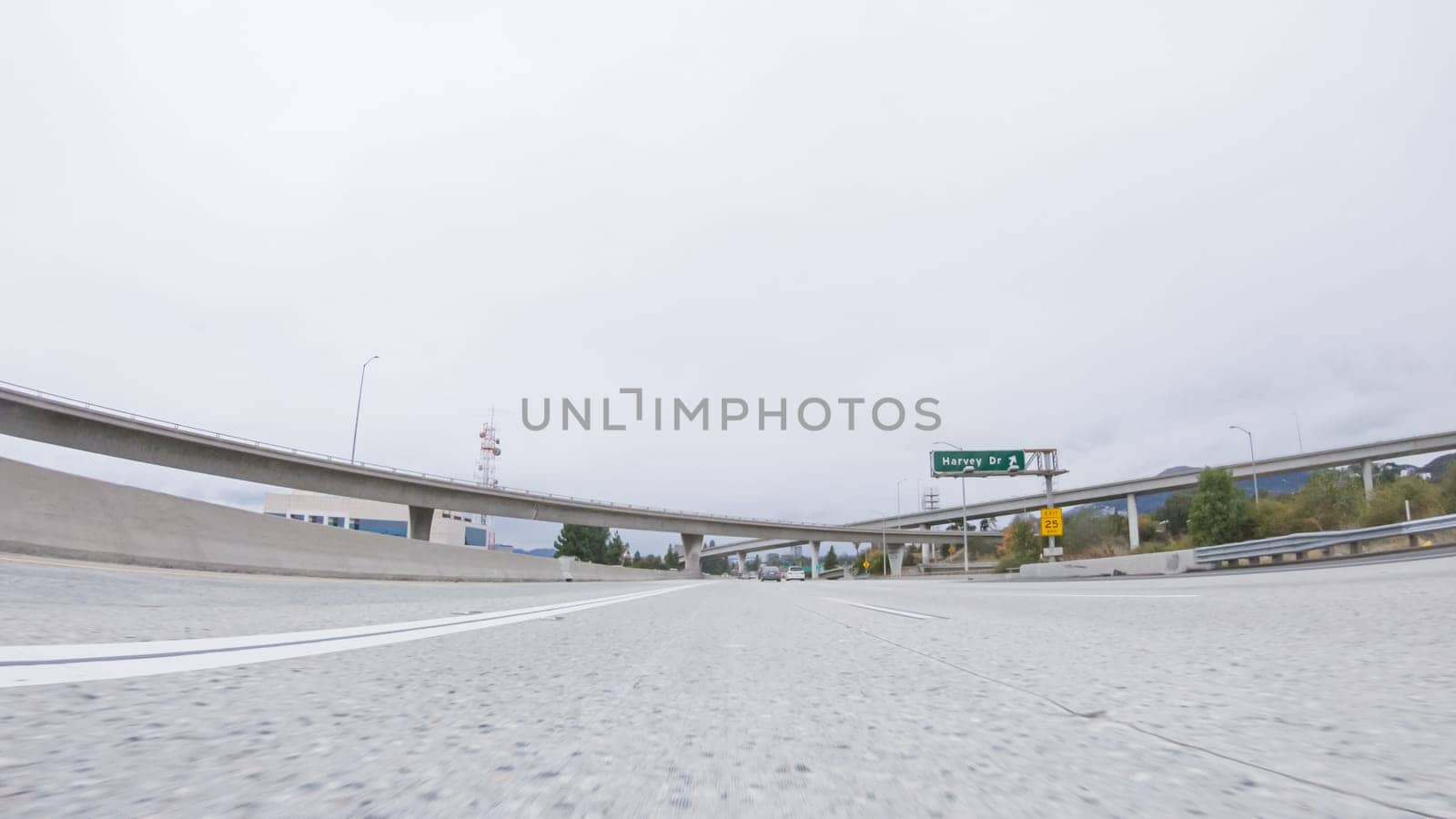 Cruising on California's HWY 134 near Pasadena amid a cloudy winter day.