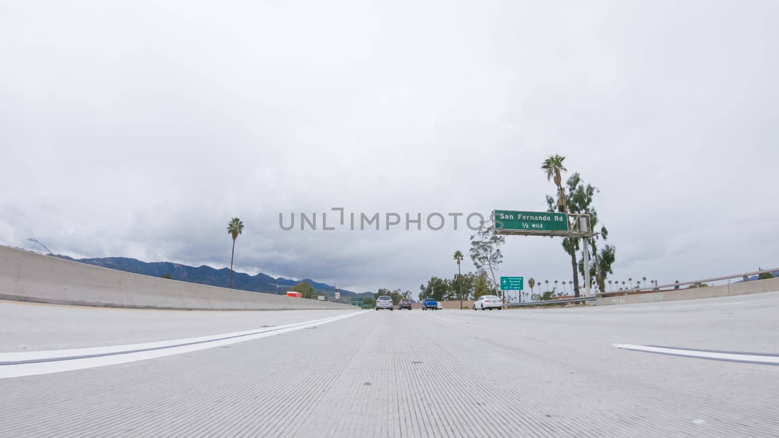 Cruising on California's HWY 134 near Pasadena amid a cloudy winter day.