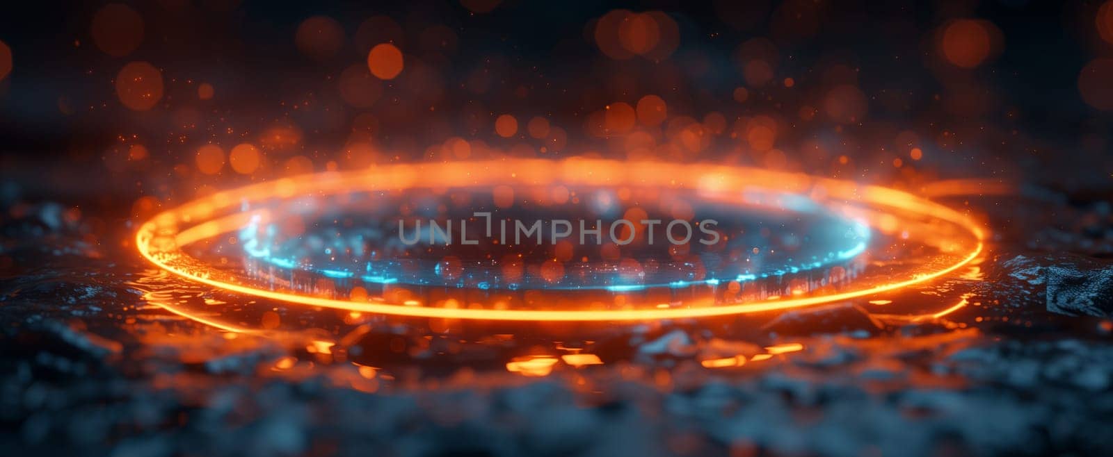 A ring of flame blazes at the center of the venue, creating a mesmerizing display of electric blue heat. The fiery circle adds an element of entertainment to the event space