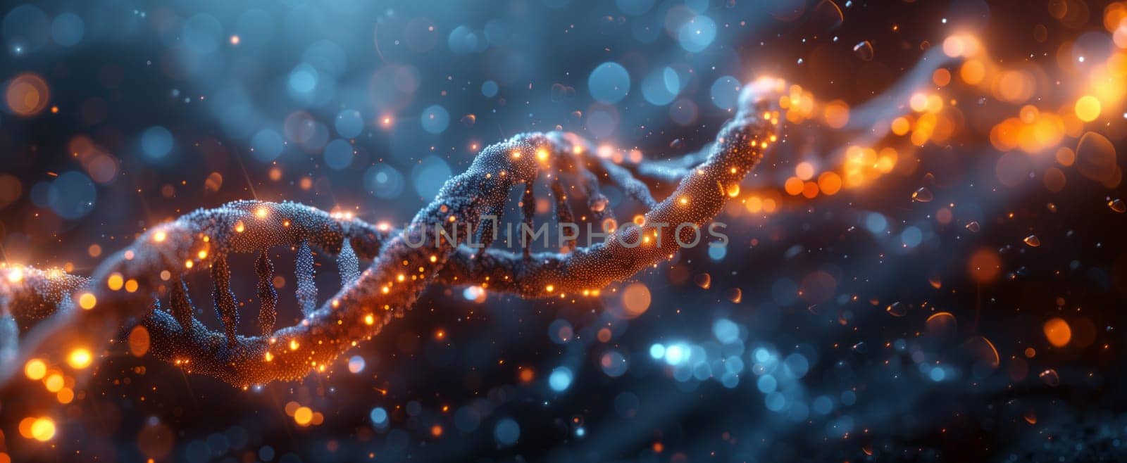 a computer generated image of a dna strand with lights coming out of it by richwolf