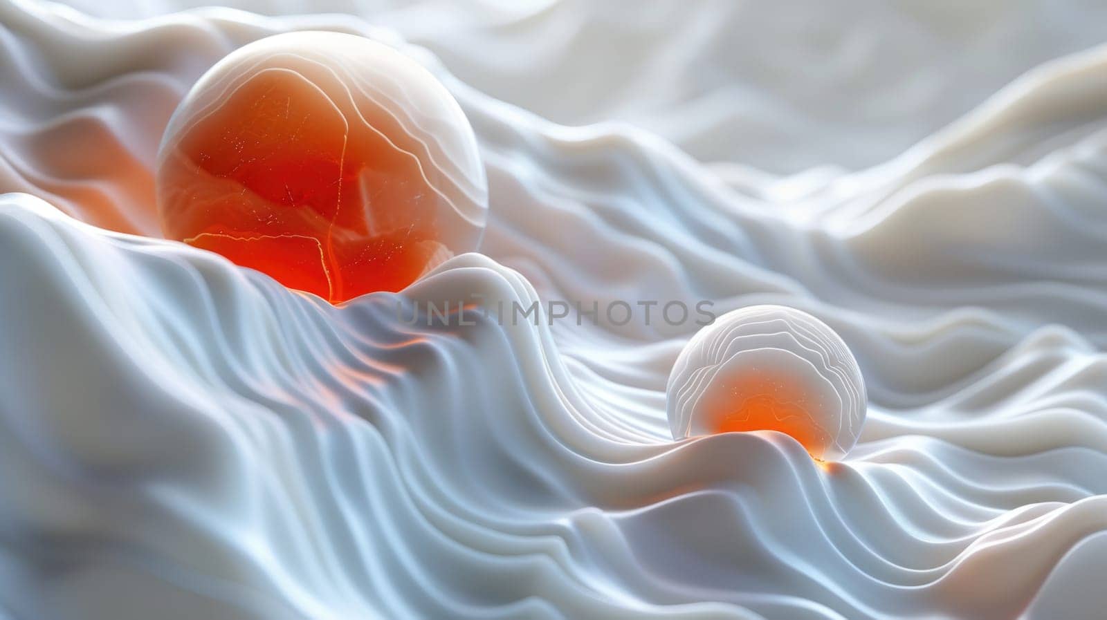 A computer generated image depicting an orange ball floating in the water.