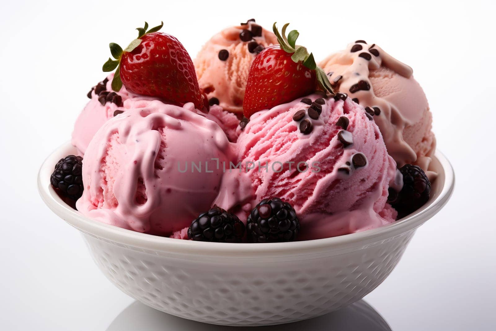 Strawberry ice cream balls in a bowl. by Niko_Cingaryuk
