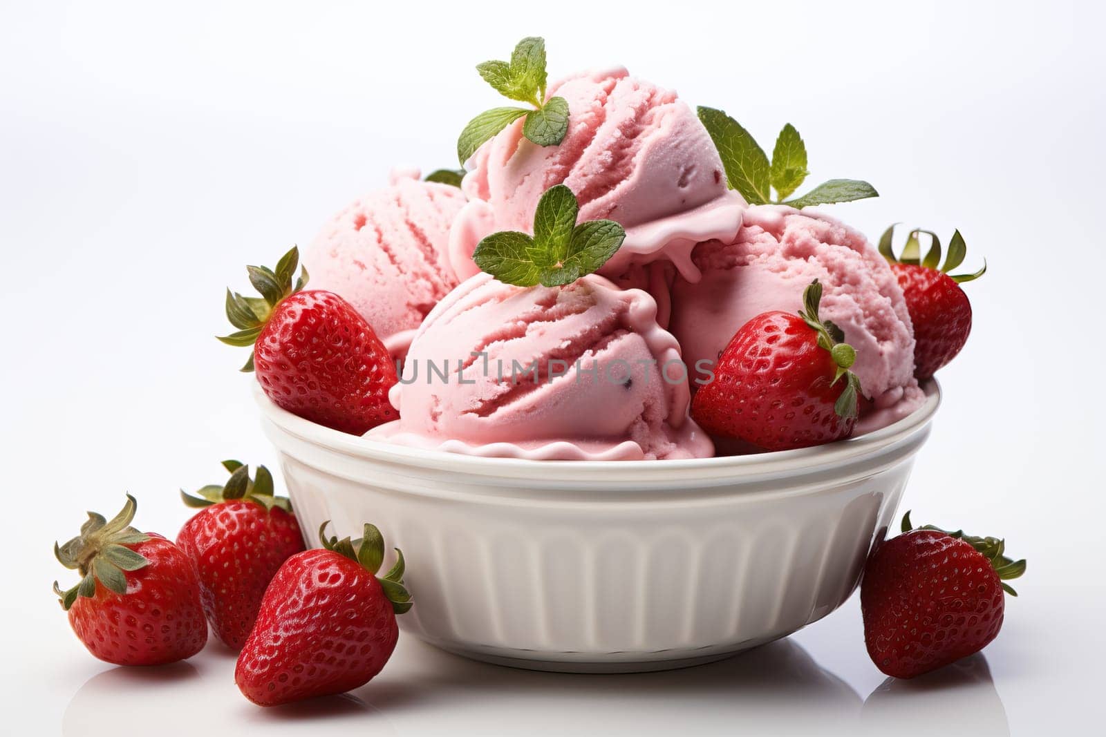 Strawberry ice cream balls in a bowl. by Niko_Cingaryuk