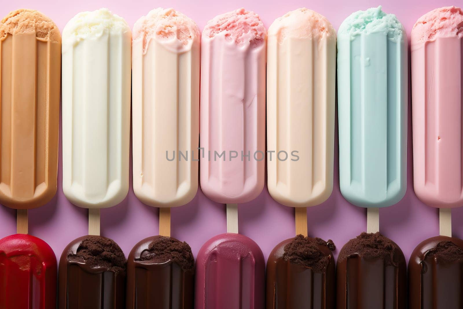 Set of popsicles with different flavors on a bright background. by Niko_Cingaryuk