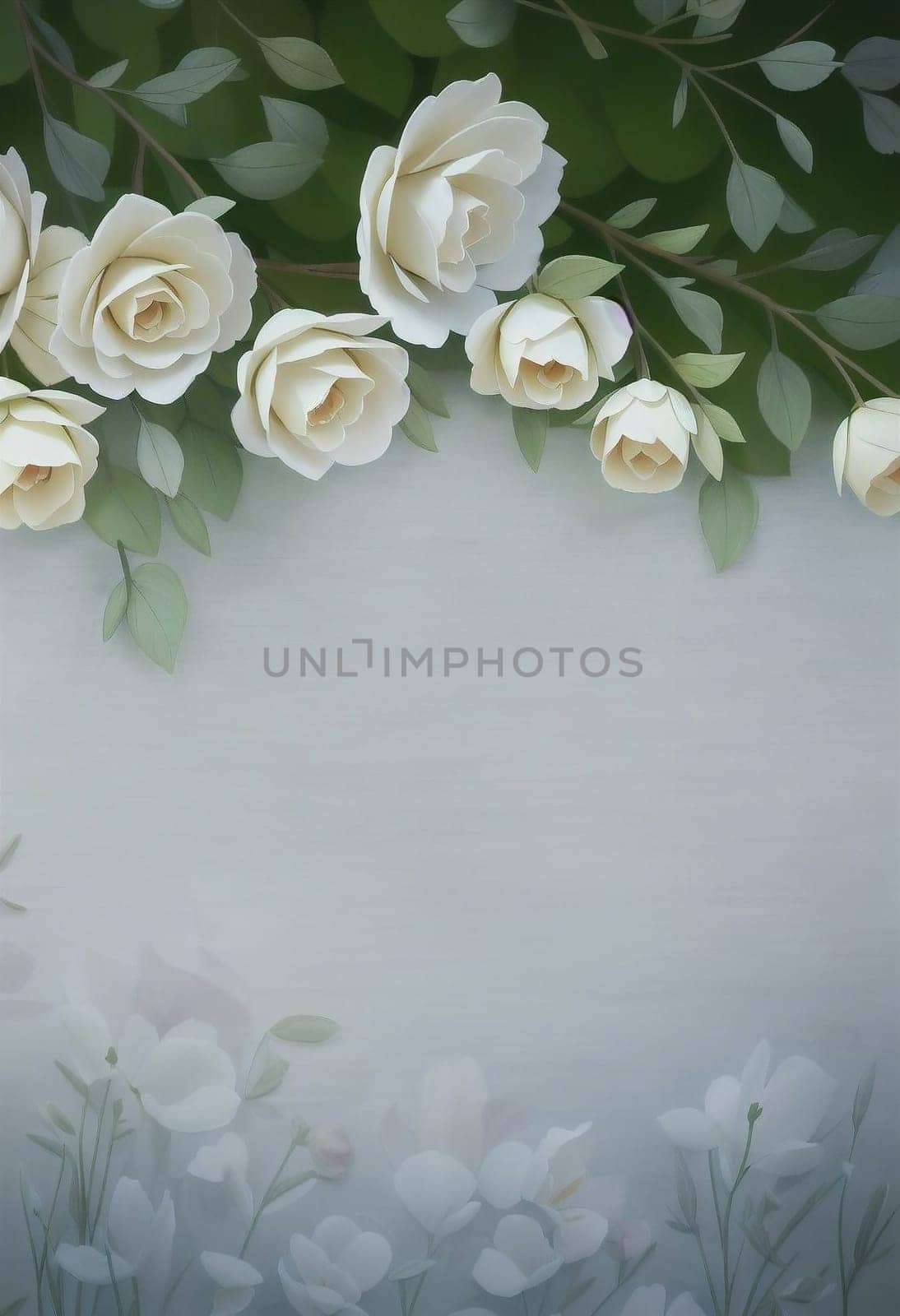 background of many white roses on a light wooden by Rawlik