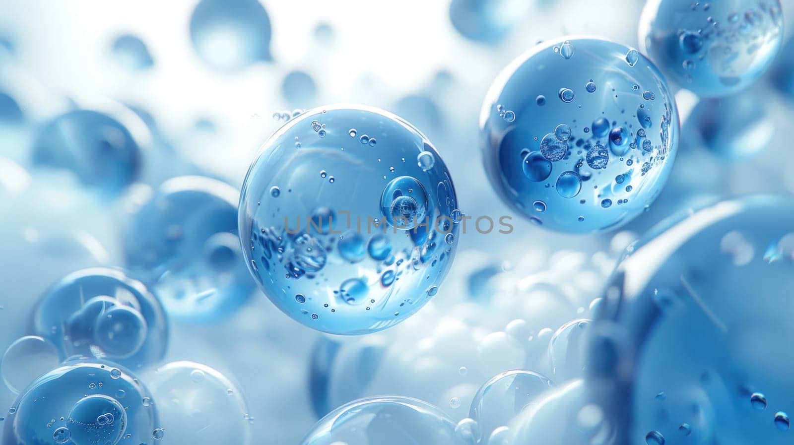 A bunch of blue bubbles are seen floating in the air, creating mesmerizing abstractions.