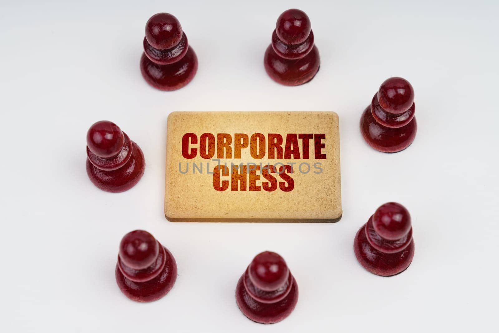 On a white background, pawns stand around a sign with the inscription - Corporate Chess by Sd28DimoN_1976
