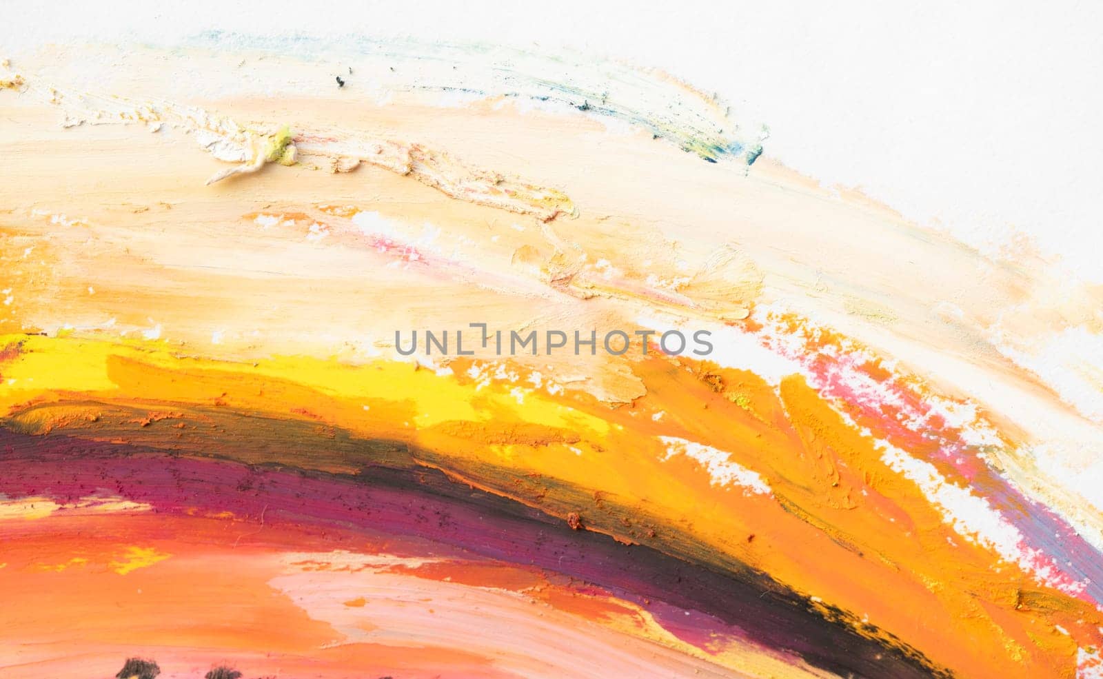 Conceptual abstract picture drawn with oil pastels. Oil pastel painting in colorful colors. Conceptual abstract closeup of an oil painting on paper.