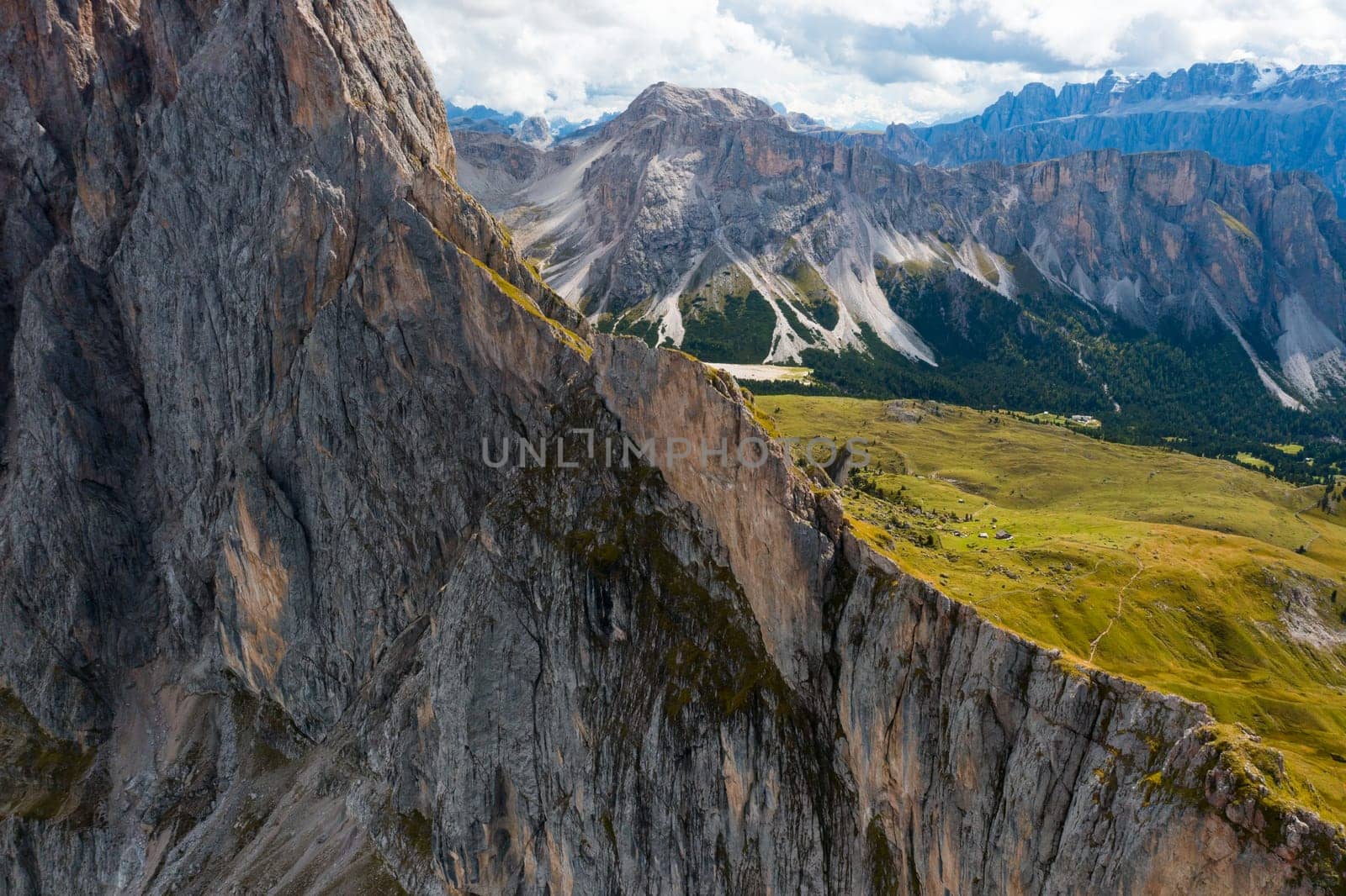 Aerial View of Steaming Mountain with green valley.