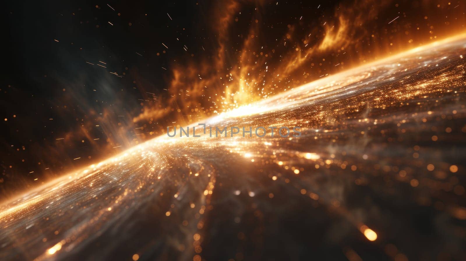 Wallpaper concept of sparks flying at high speed from the center to the edges. Generative AI.