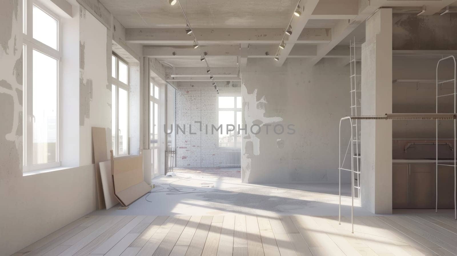 Apartment renovation with space to describe the company's construction services. Generative AI.