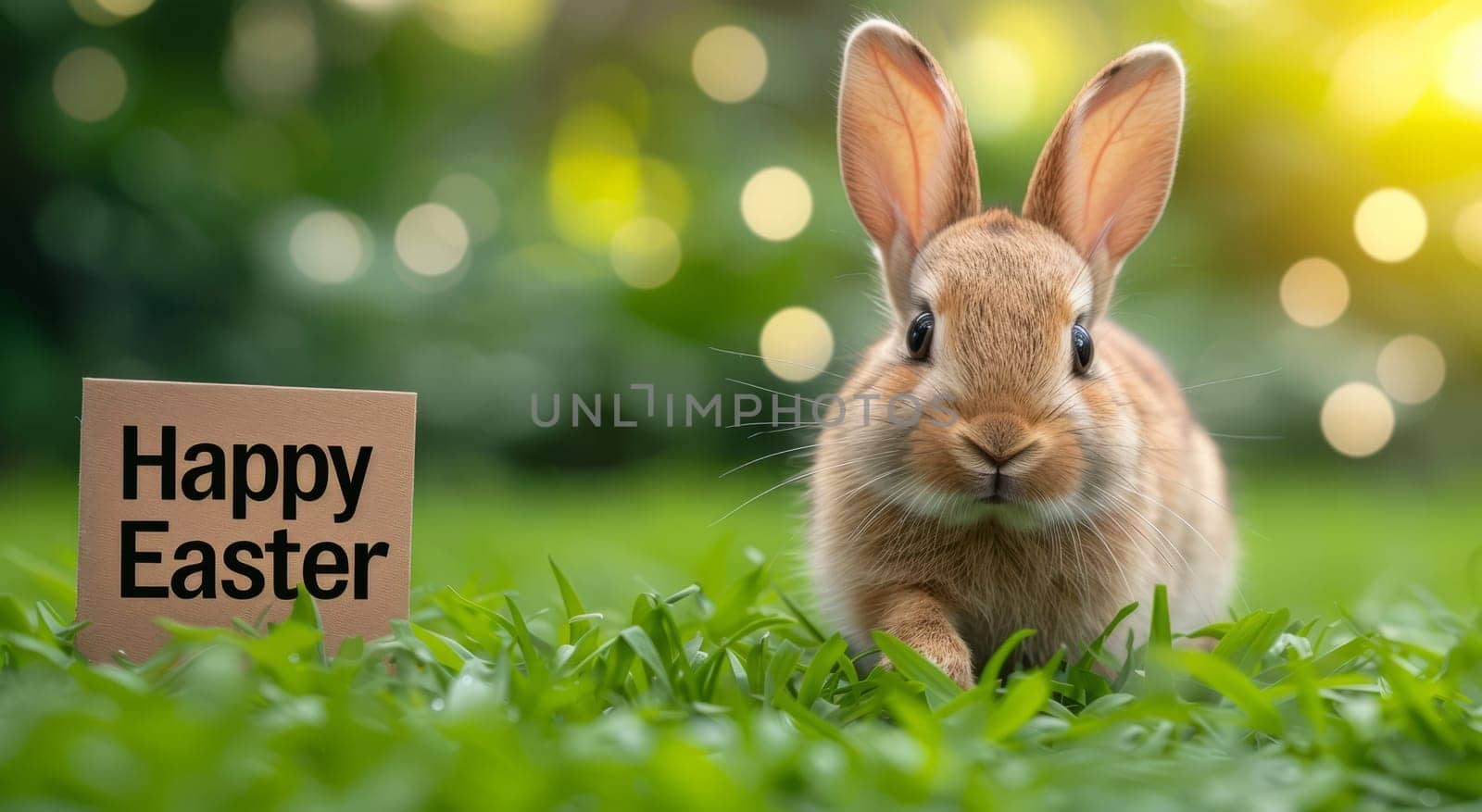 Happy Easter Greeting Card with Funny Little Brown Rabbit. Ai generated
