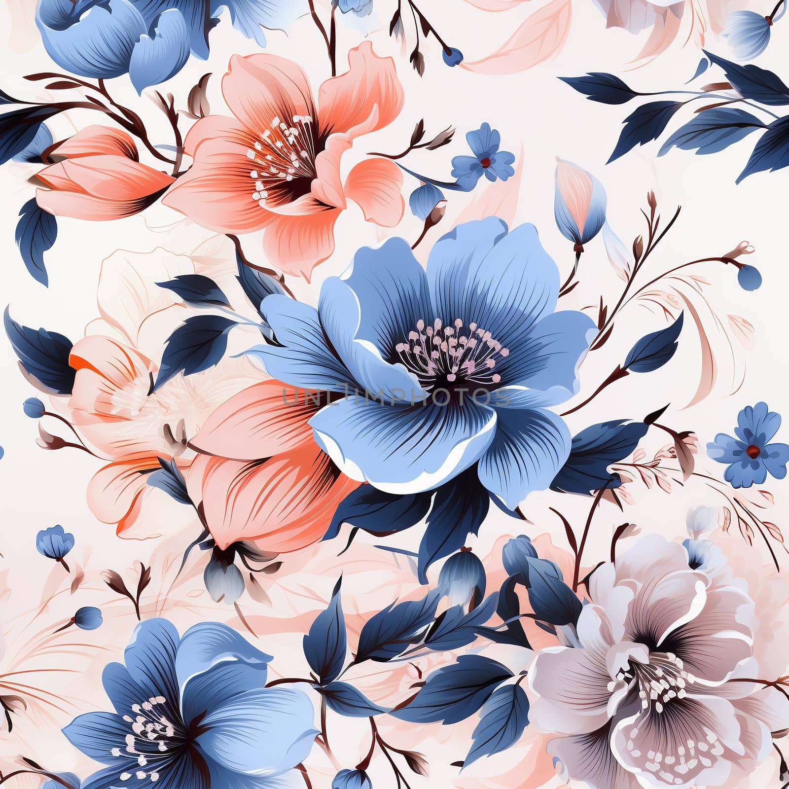 Seamless pattern tile background flowers and floral leaves plants. High quality photo