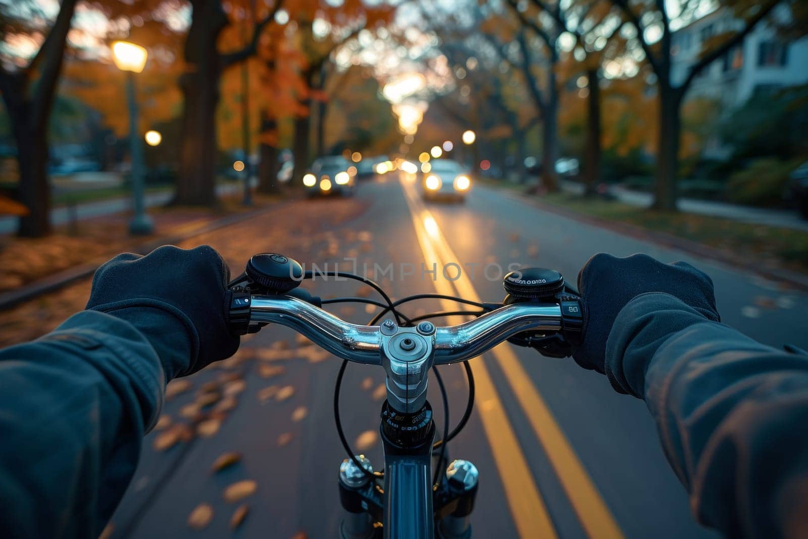 Biker, man riding a bicycle on a road in evening, activity save energy.