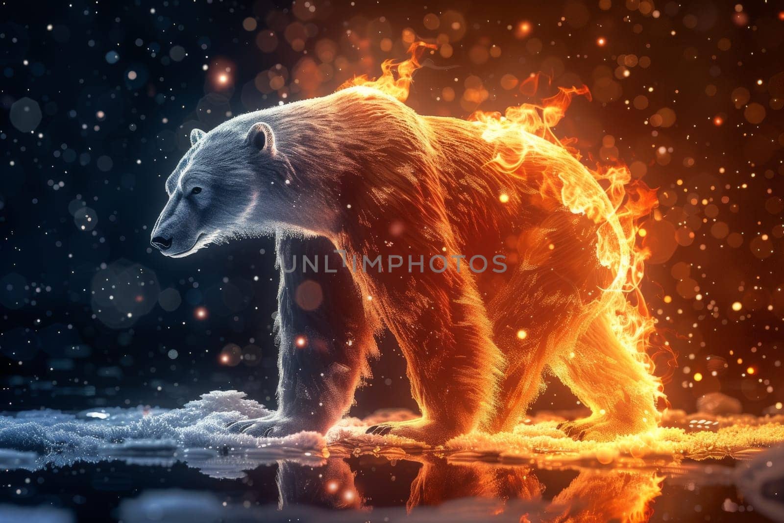 polar Bear global warming concept standing on melting ice in this world we live in, Climate Crisis in the Arctic, generative ai by matamnad