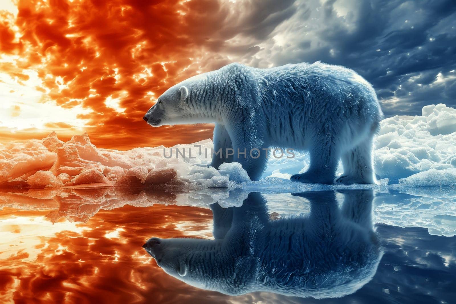 polar Bear global warming concept standing on melting ice in this world we live in, Climate Crisis in the Arctic, generative ai.