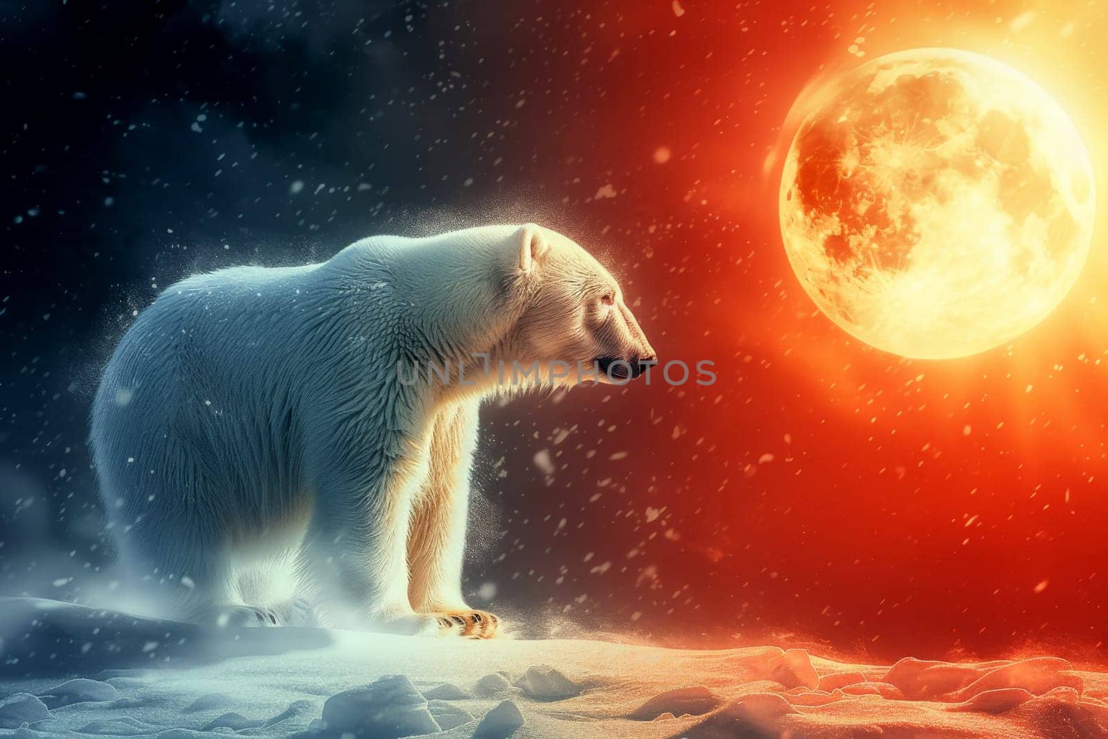 polar Bear global warming concept standing on melting ice in this world we live in, Climate Crisis in the Arctic, generative ai.