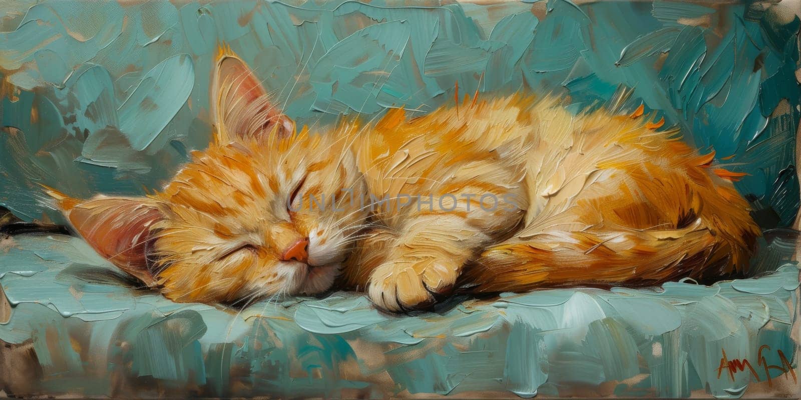 Oil cat portrait painting in multicolored tones. Conceptual abstract painting. Closeup painting oil and palette knife on canvas