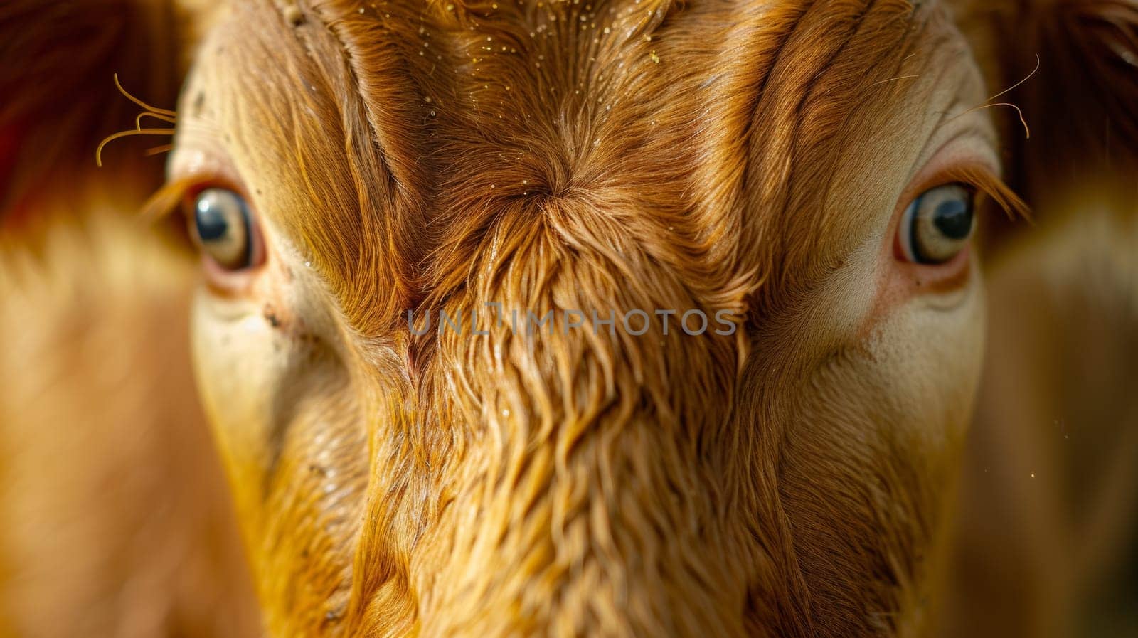 A close up of a cow's face with water droplets on it