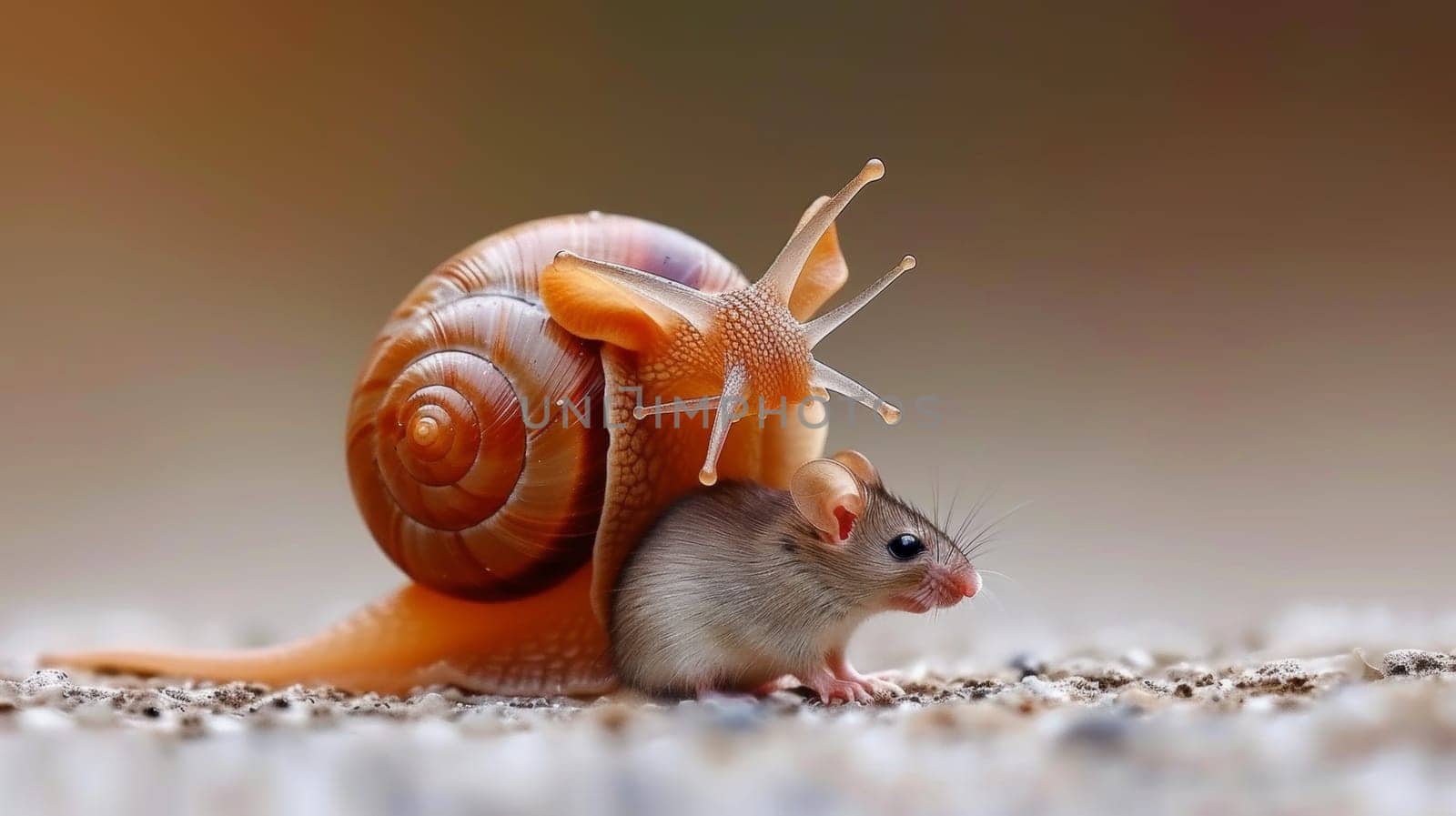 A mouse is riding on the back of a snail, AI by starush