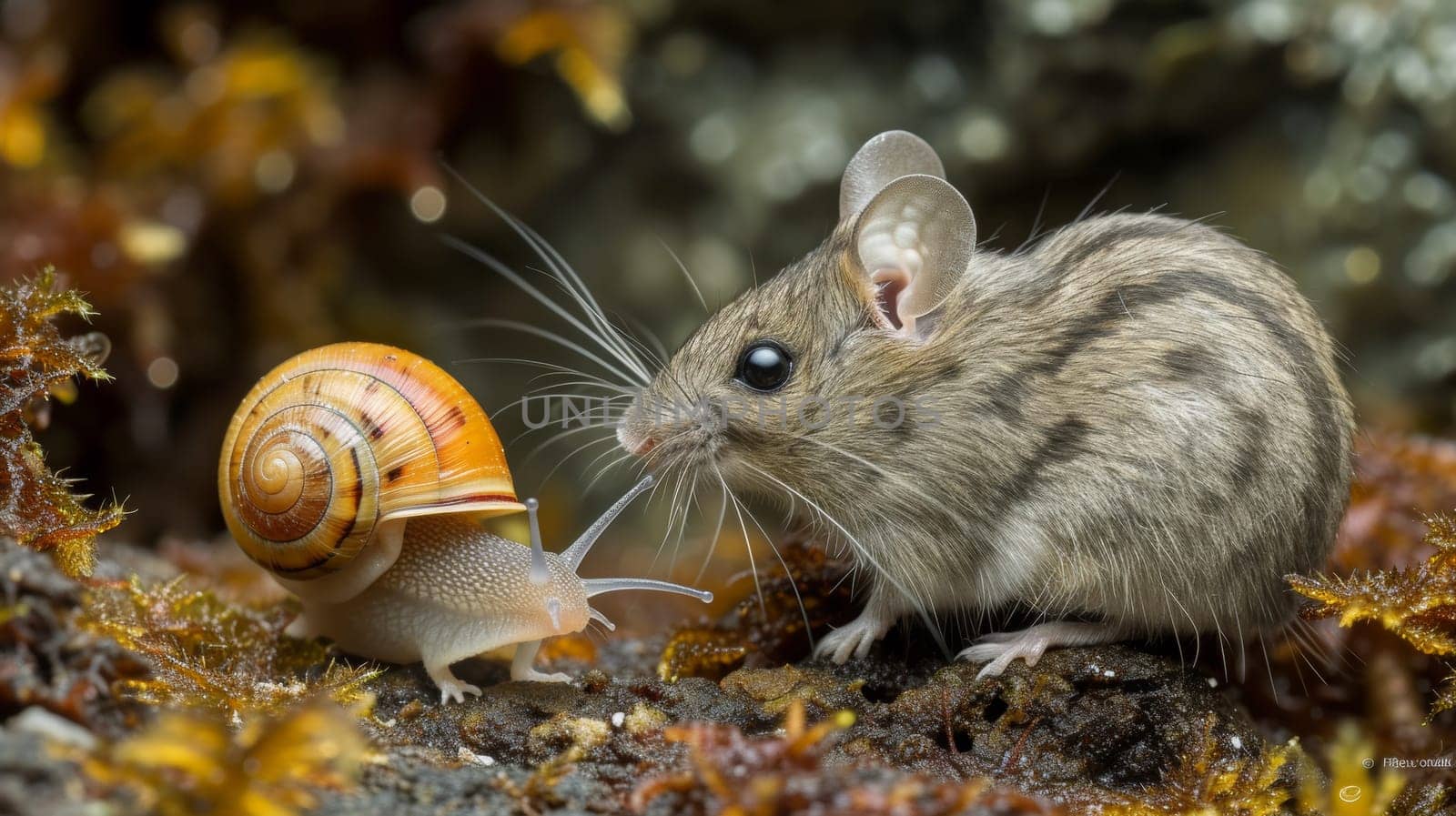 A mouse and a snail are in the same area