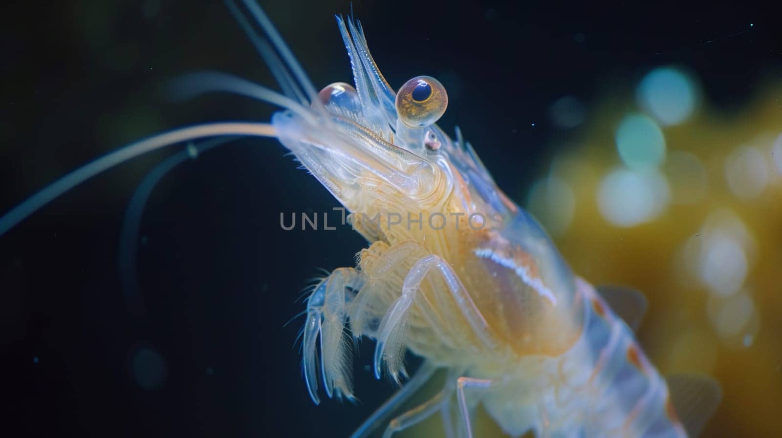 A close up of a shrimp with long legs and eyes