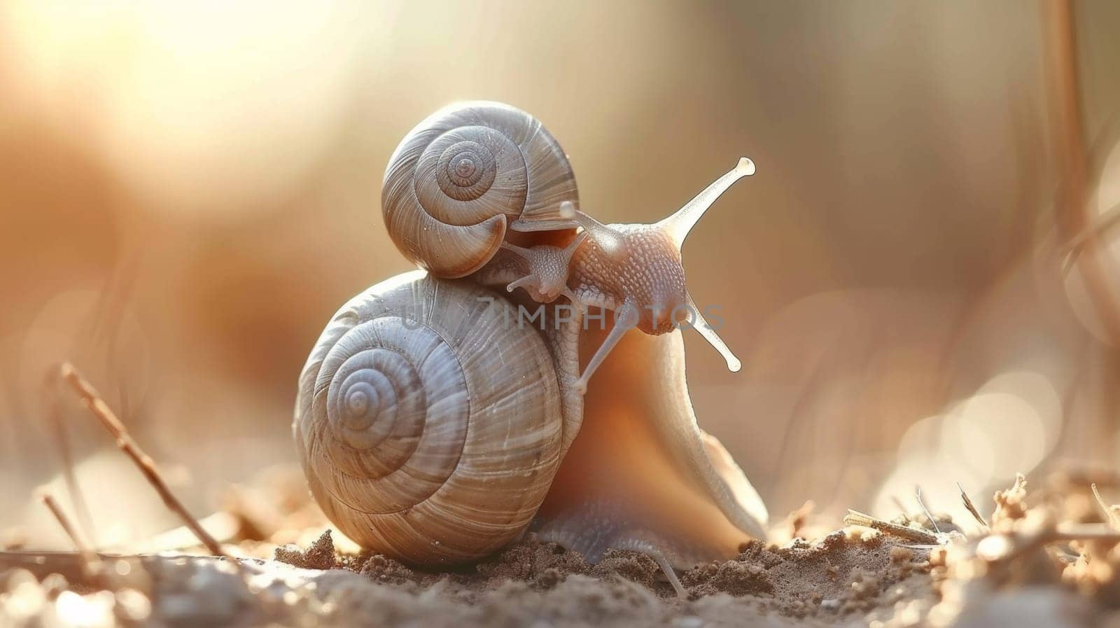 Two snails are standing on top of each other