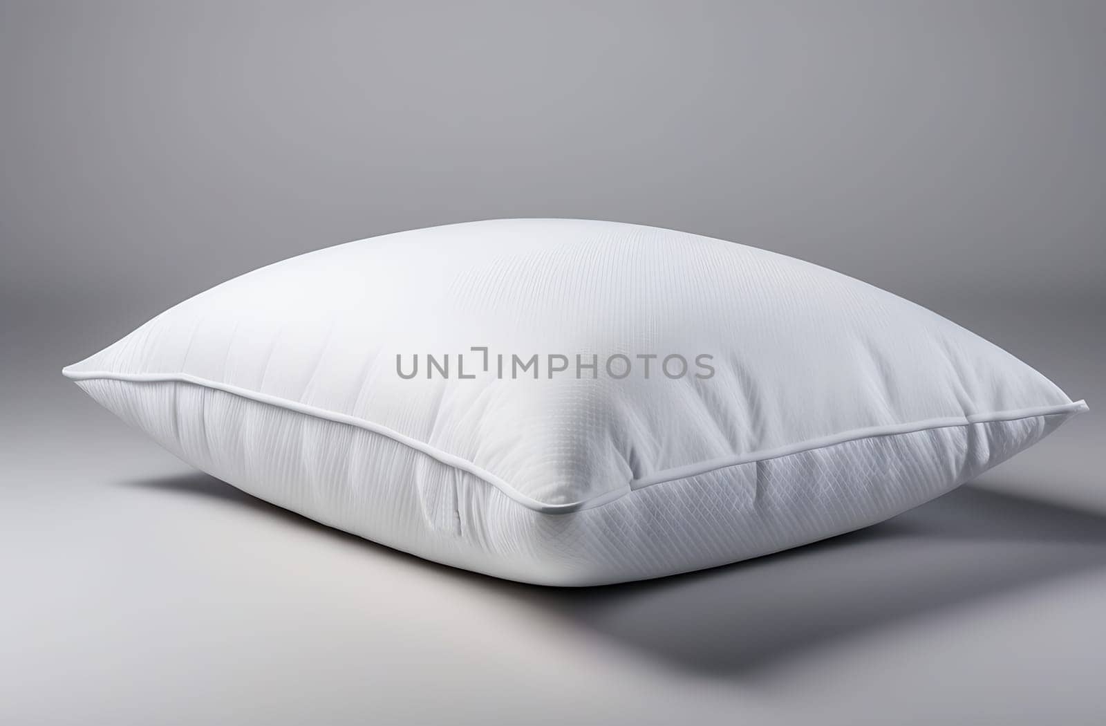 One white pillow separately on a gray background. Side view.