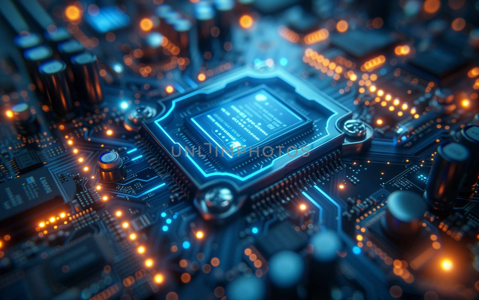 a close up of a computer chip on a motherboard by richwolf