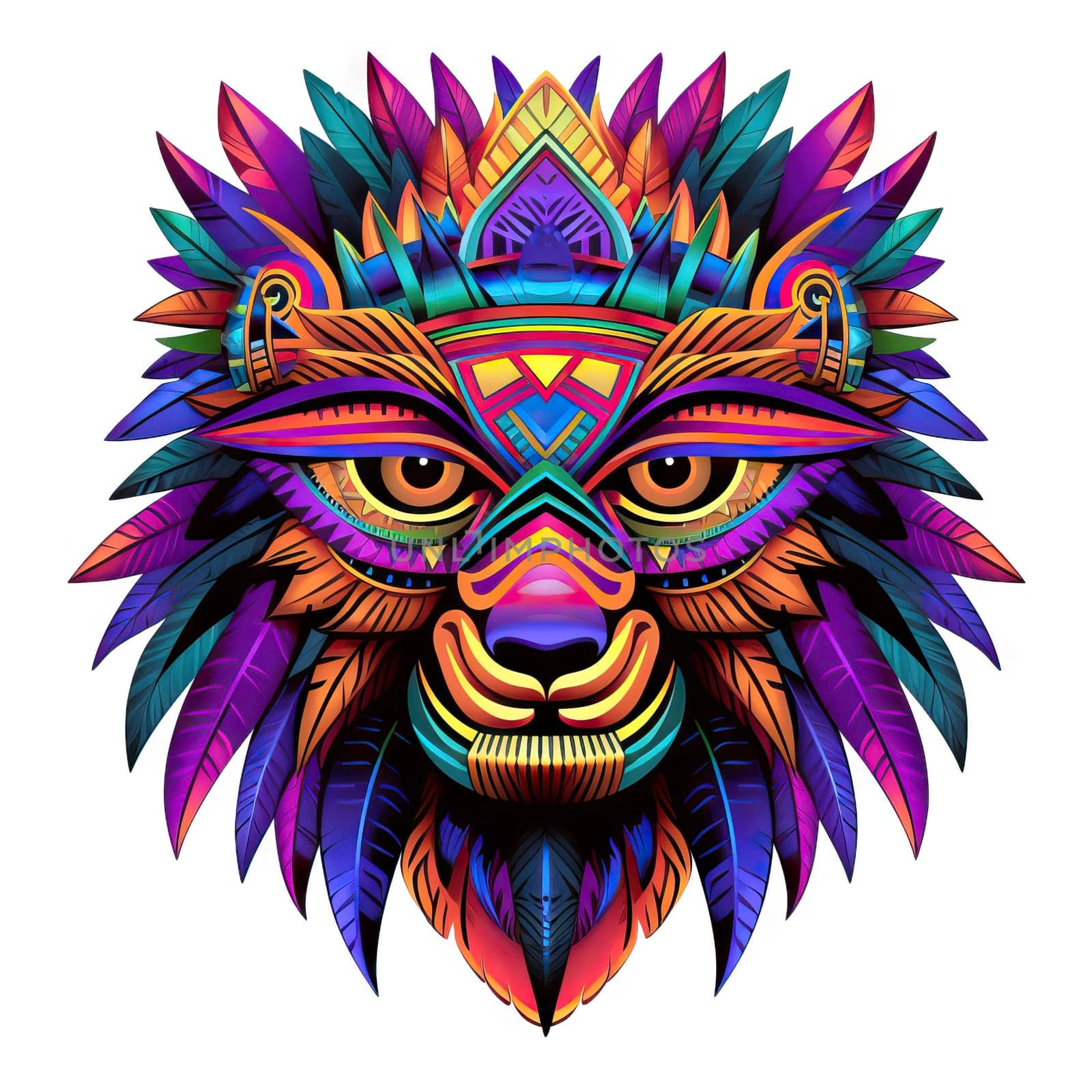 Abstract portrait of a fairy tale mystical animal in psychedelic pop art style. Isolated on a white background. Template for t-shirt print, sticker, poster, etc.