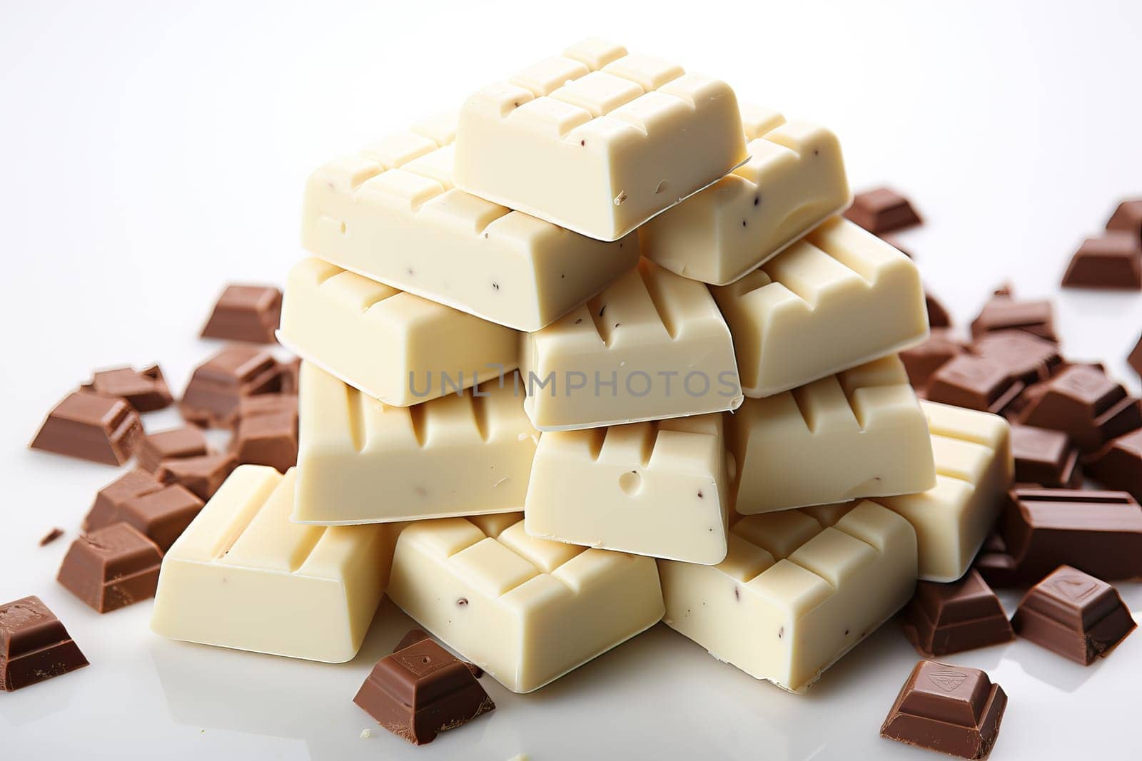 Bars of dark and white chocolate together close up, advertising chocolate.