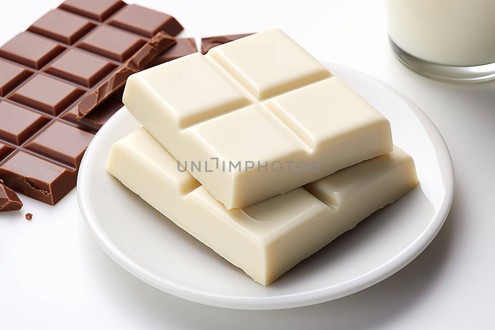 Bars of dark and white chocolate together close up, advertising chocolate.