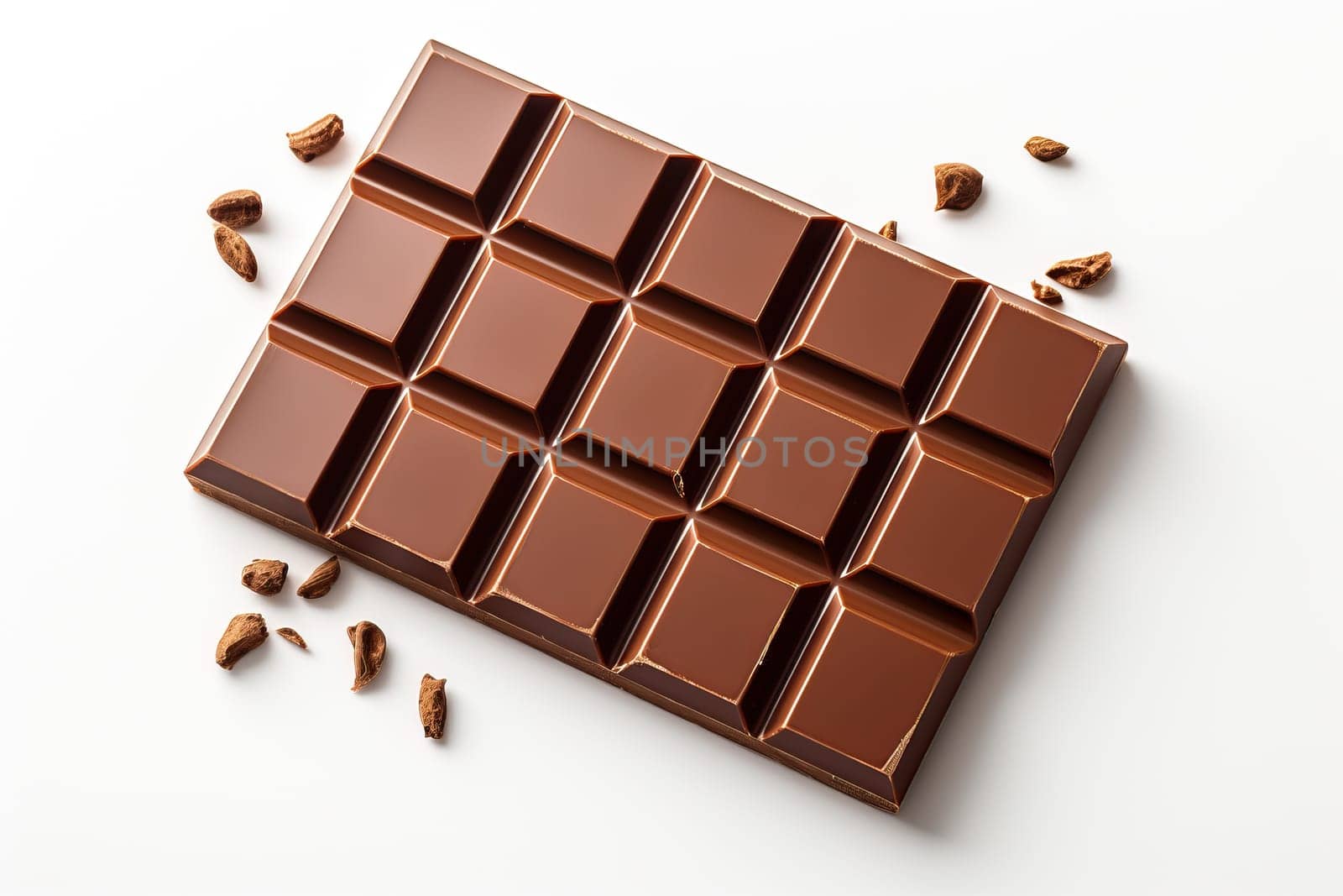 A large bar of milk chocolate with serving squares isolated on a white background. by Niko_Cingaryuk